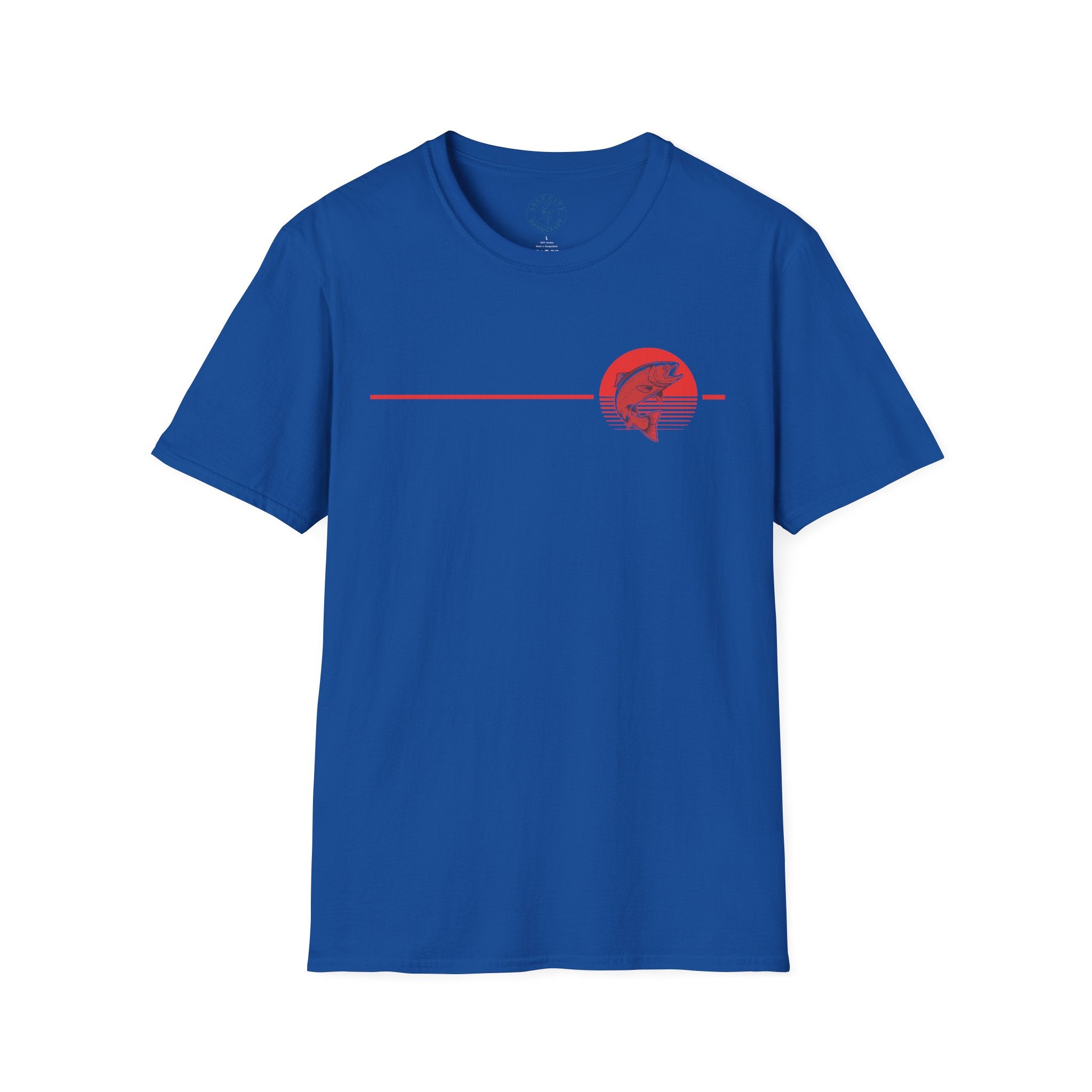 Red Trout Fishing Graphic T-Shirt | Minimal Coastal Stripe