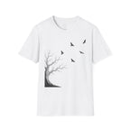 Ravens in Flight Tree T‑Shirt — Minimal Nature Graphic Tee