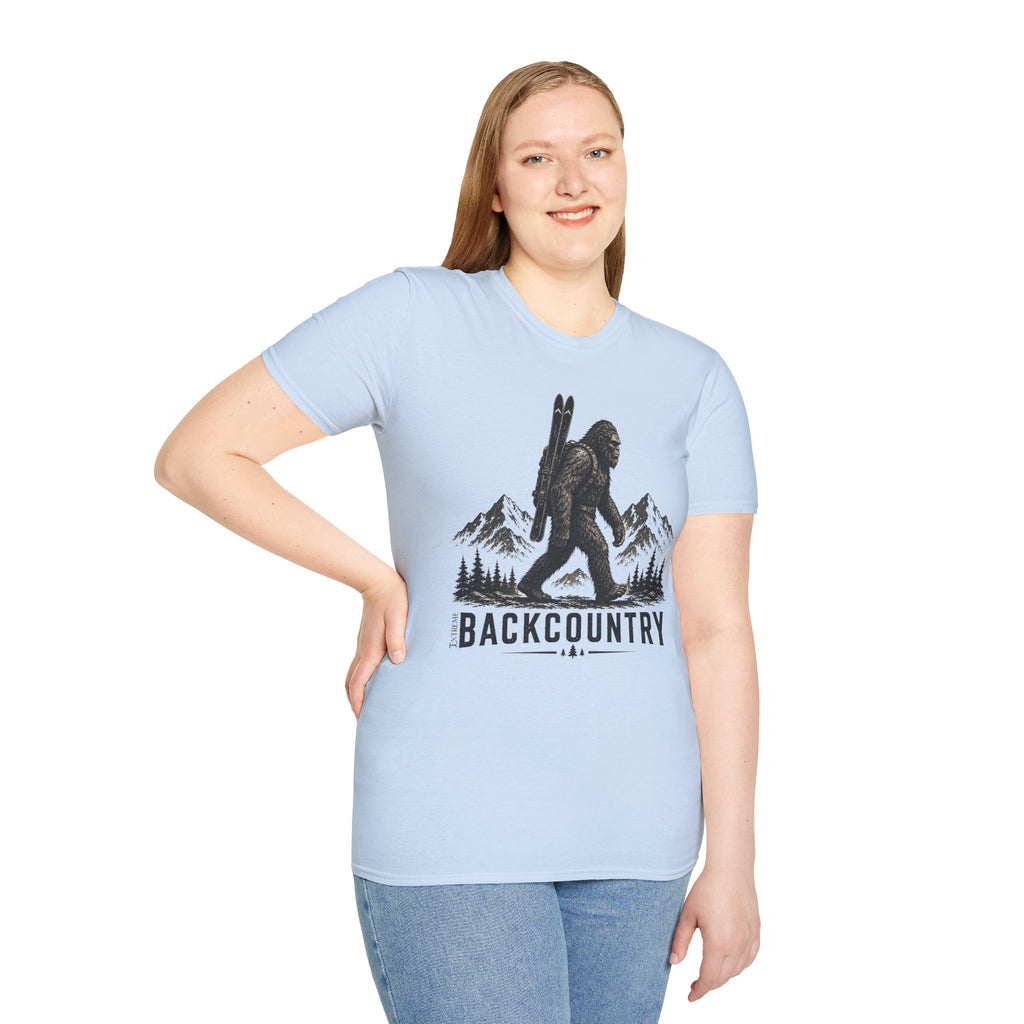 Backcountry Sasquatch T-Shirt — Mountain Skiing Bigfoot Outdoor Tee