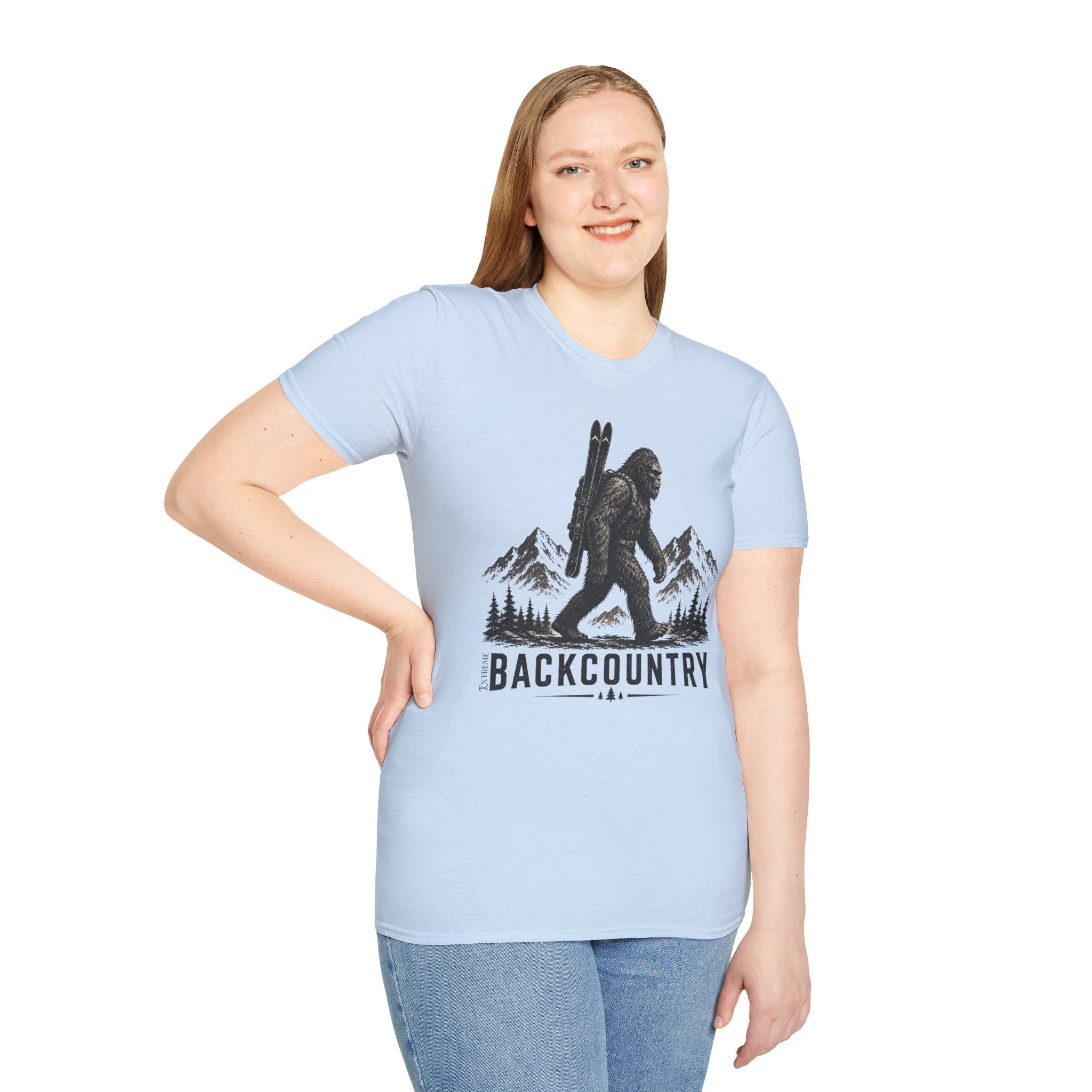 Backcountry Sasquatch T-Shirt — Mountain Skiing Bigfoot Outdoor Tee