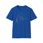 Fly Fishing T-Shirt — Minimal Fly & Rod Illustration