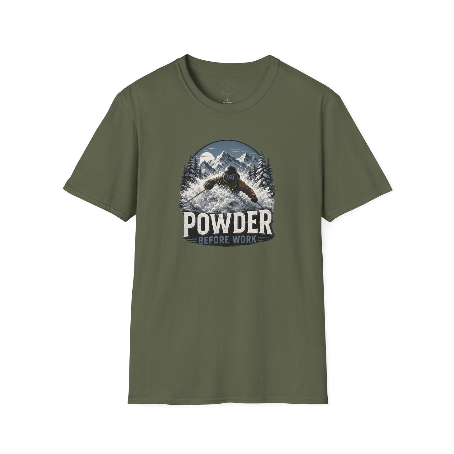 Powder Before Work Ski T-Shirt | Vintage Mountain Snowboarding Tee | Unisex Tee