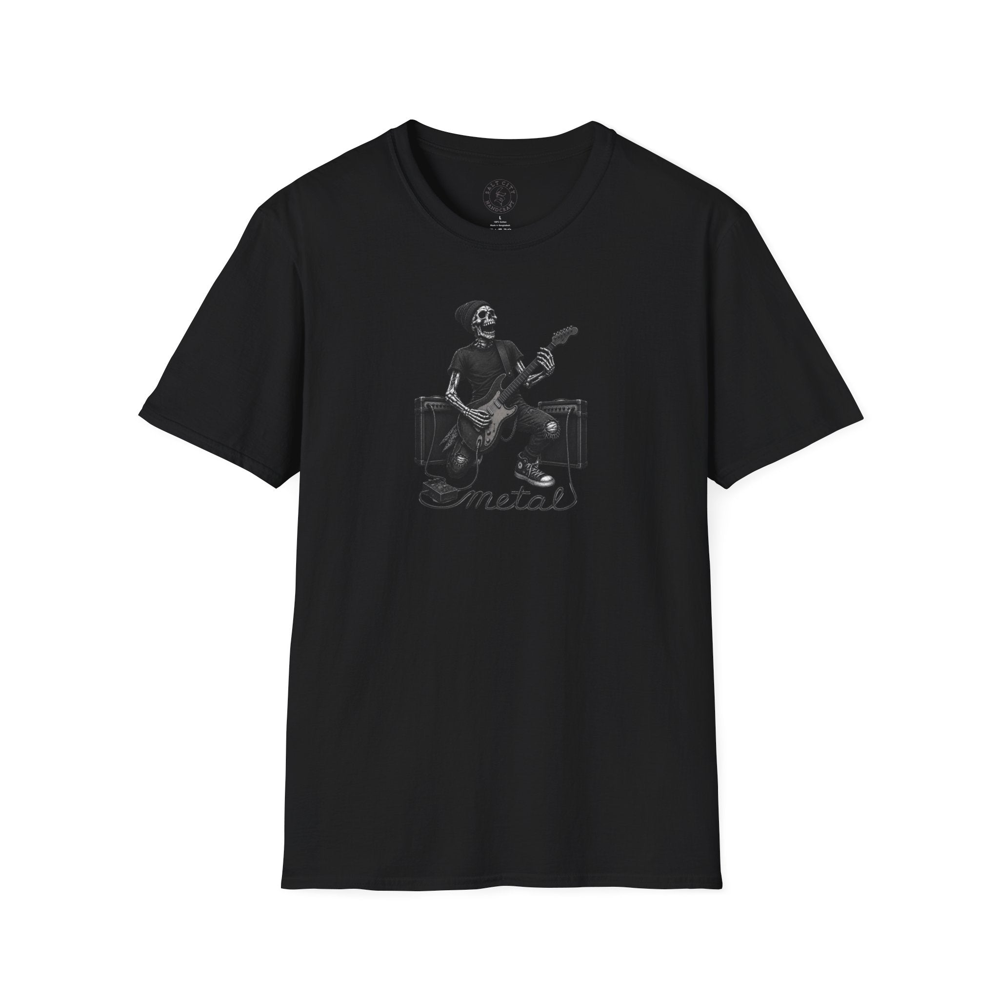 Rock and Roll Skeleton Tee | Unisex Softstyle Metal T-Shirt
