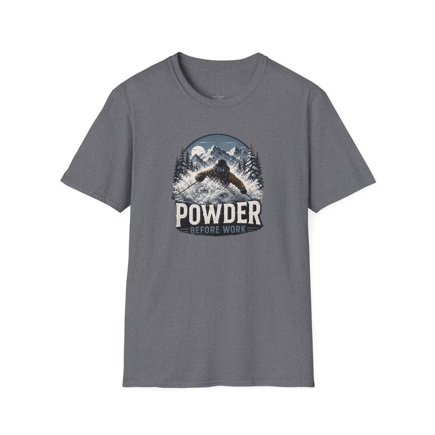 Powder Before Work Ski T-Shirt | Vintage Mountain Snowboarding Tee | Unisex Tee