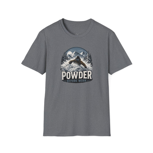 Powder Before Work Ski T-Shirt | Vintage Mountain Snowboarding Tee | Unisex Tee