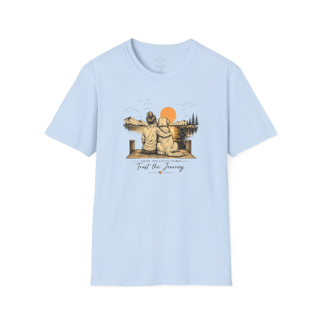Unisex Girl and Dog T-Shirt — 'Trust the Journey' Dog & Girl Lakeside Sunset Tee