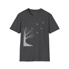 Ravens in Flight Tree T‑Shirt — Minimal Nature Graphic Tee