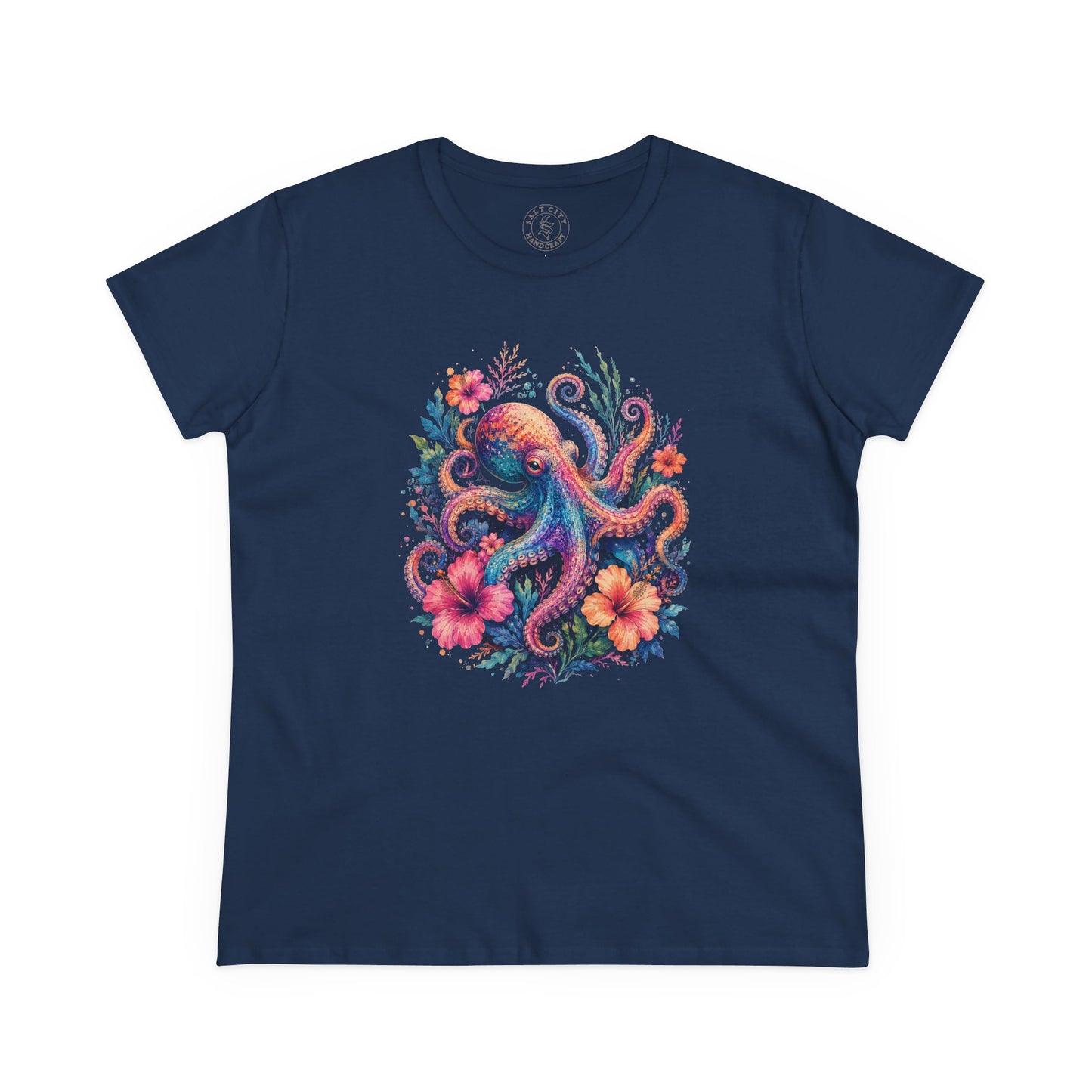 Tropical Octopus Floral Tee — Women's Cotton T-Shirt