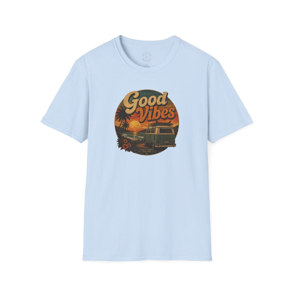 Good Vibes Sunset Tee — Retro Surf Van T-Shirt