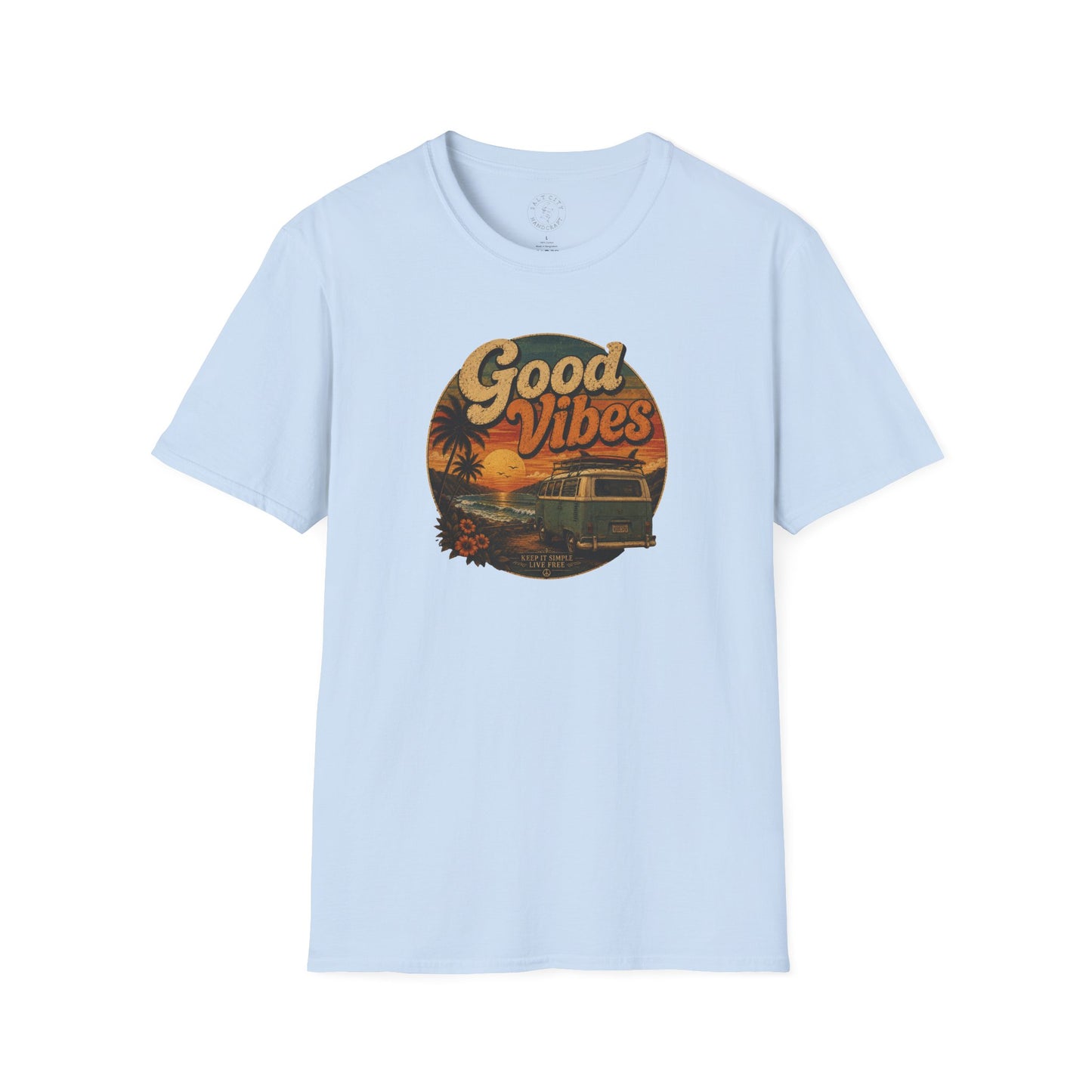 Good Vibes Sunset Tee — Retro Surf Van T-Shirt