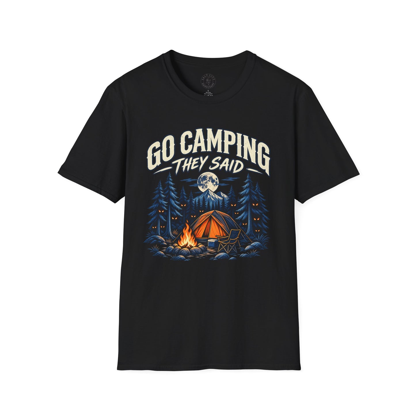 Camping T-Shirt — "Go Camping They Said" Vintage Campfire Tee