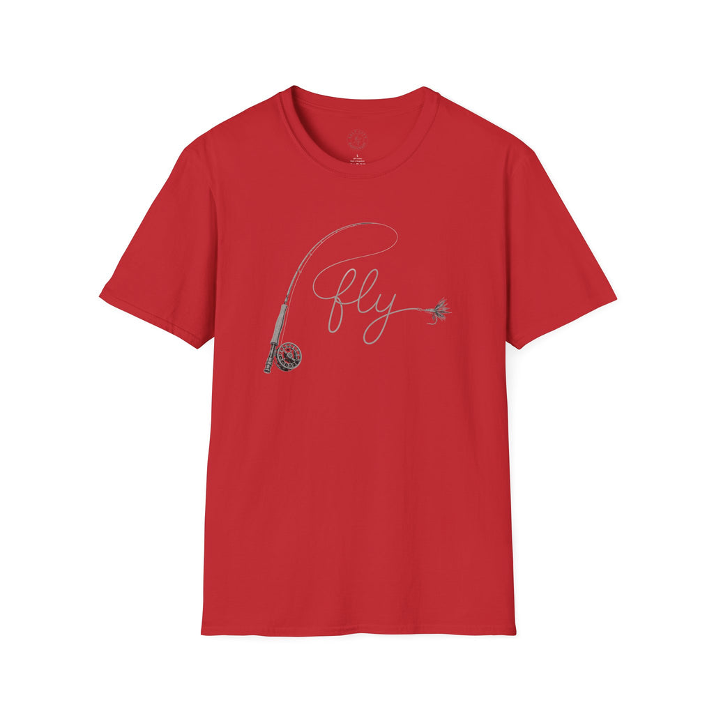 Fly Fishing T-Shirt — Minimal Fly & Rod Illustration