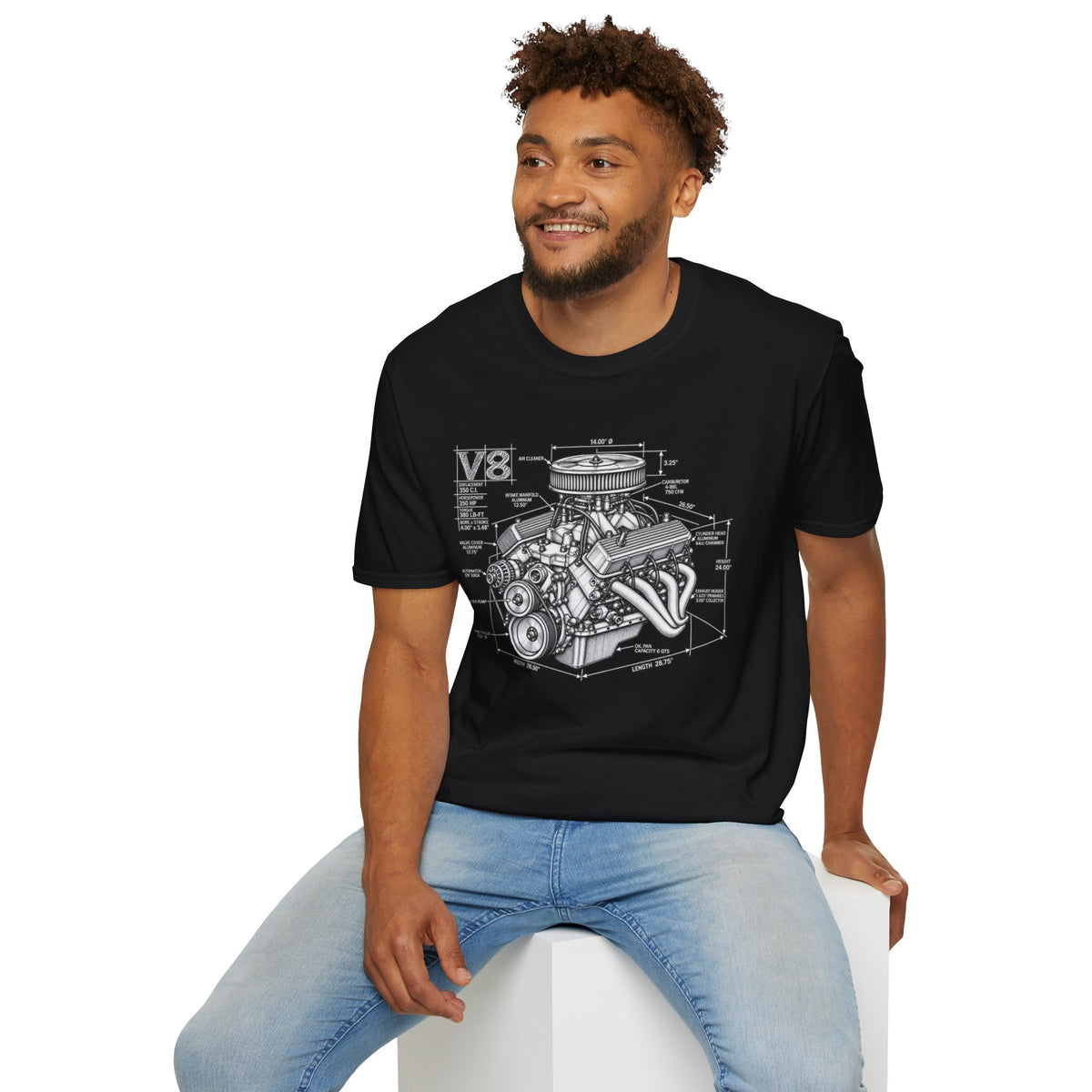 V8 Engine Blueprint T-Shirt — Vintage V8 Car Engine Diagram Tee