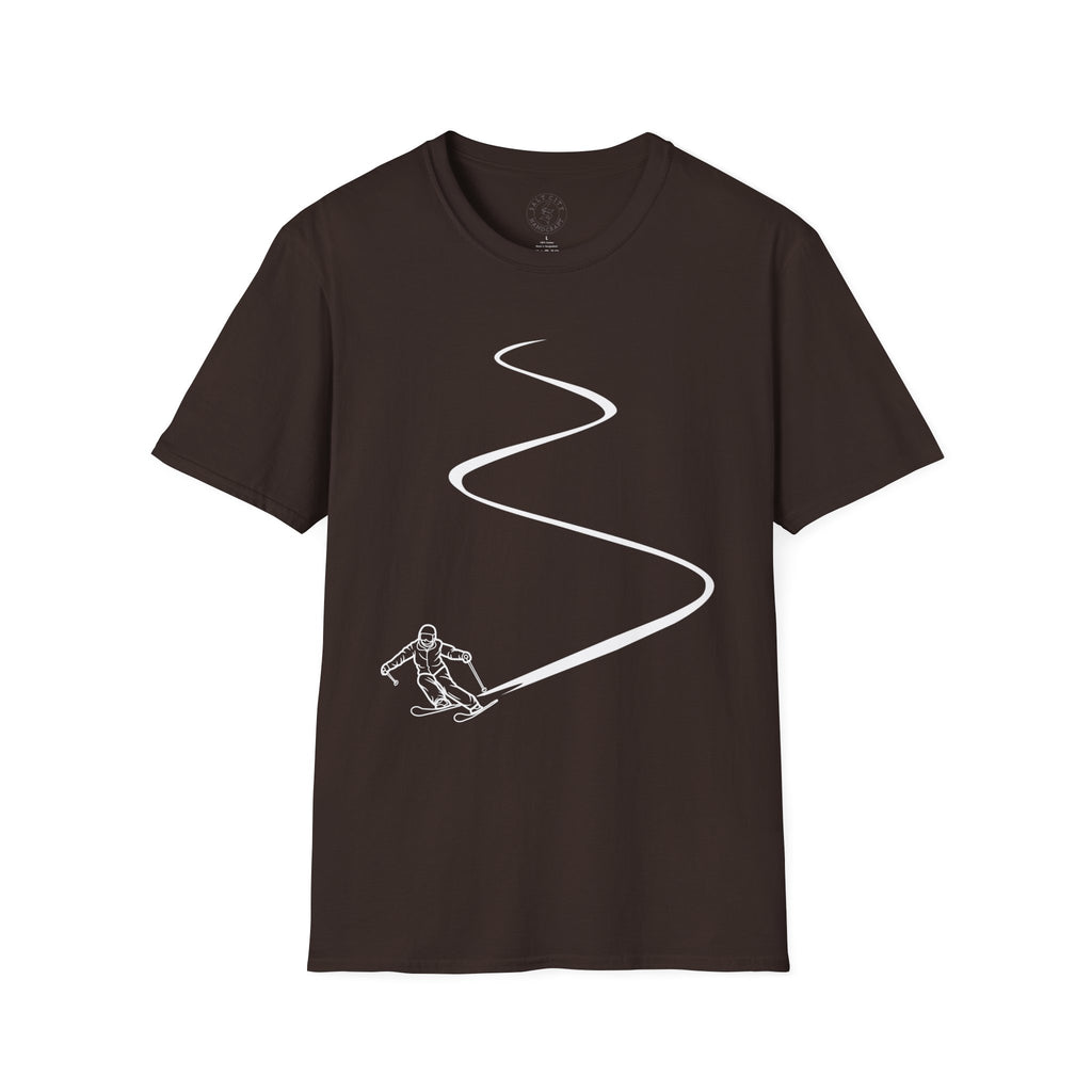 Skier Carving Turns T-Shirt | Minimal Ski Line Art