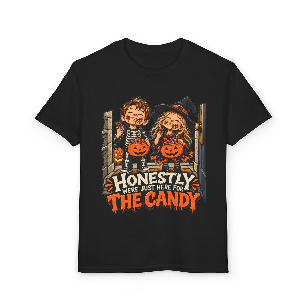 Youth "Honestly We're Just Here for the Candy" Trick-or-Treat Tee