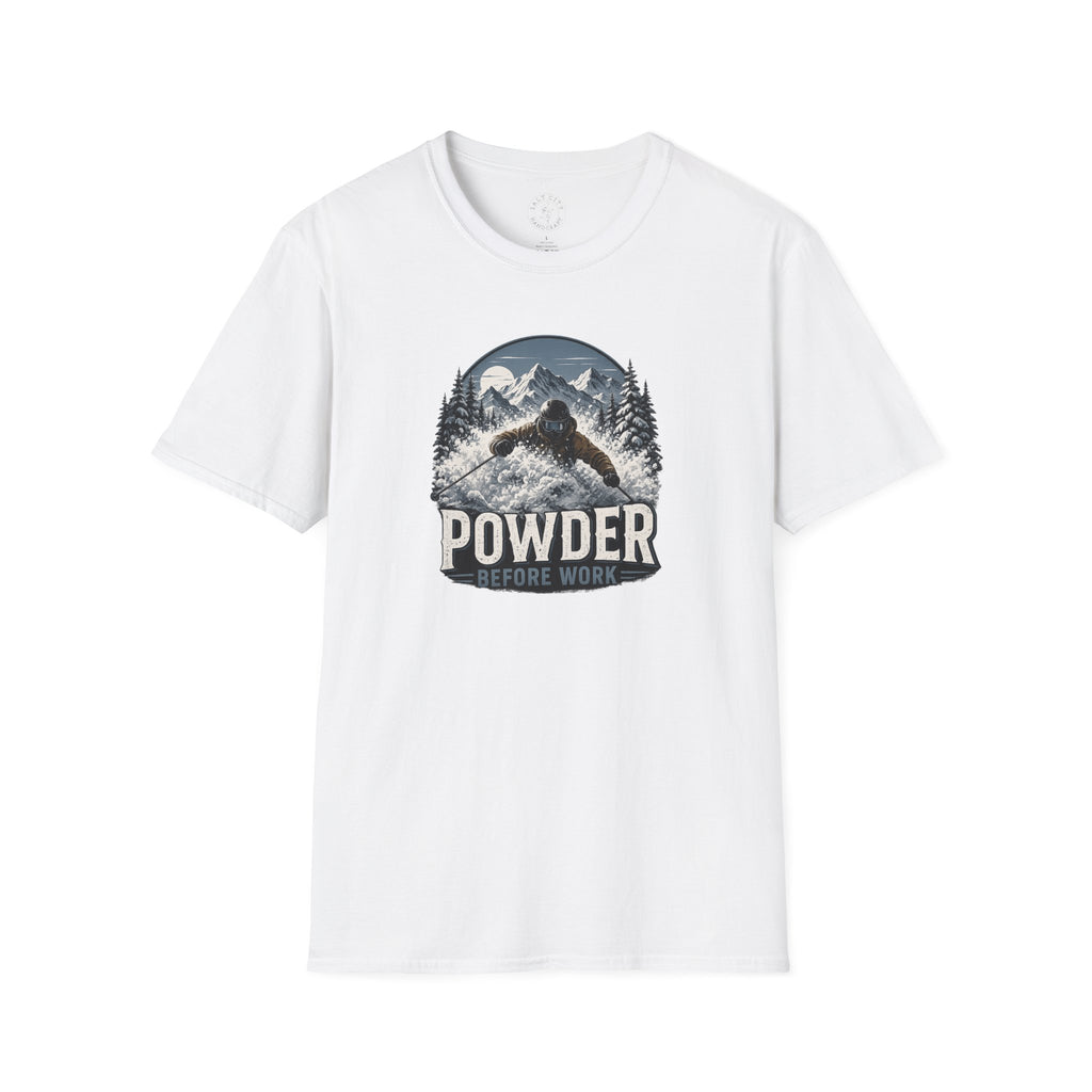 Powder Before Work Ski T-Shirt | Vintage Mountain Snowboarding Tee | Unisex Tee