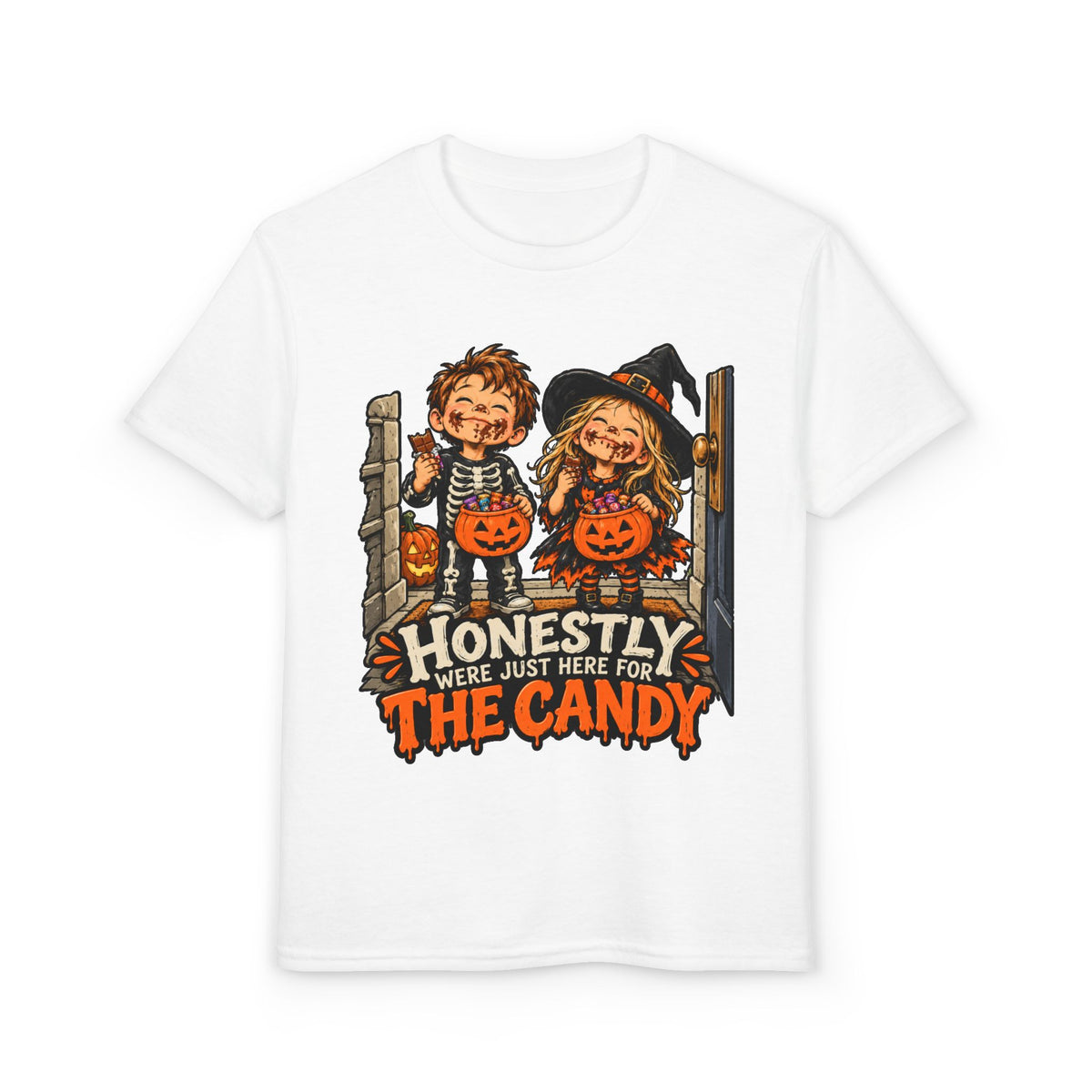 Youth "Honestly We're Just Here for the Candy" Trick-or-Treat Tee
