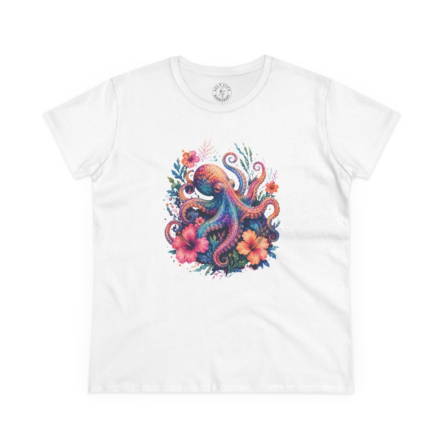 Tropical Octopus Floral Tee — Women's Cotton T-Shirt