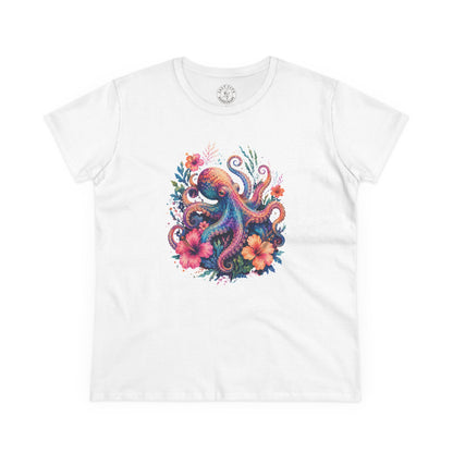 Tropical Octopus Floral Tee — Women's Cotton T-Shirt