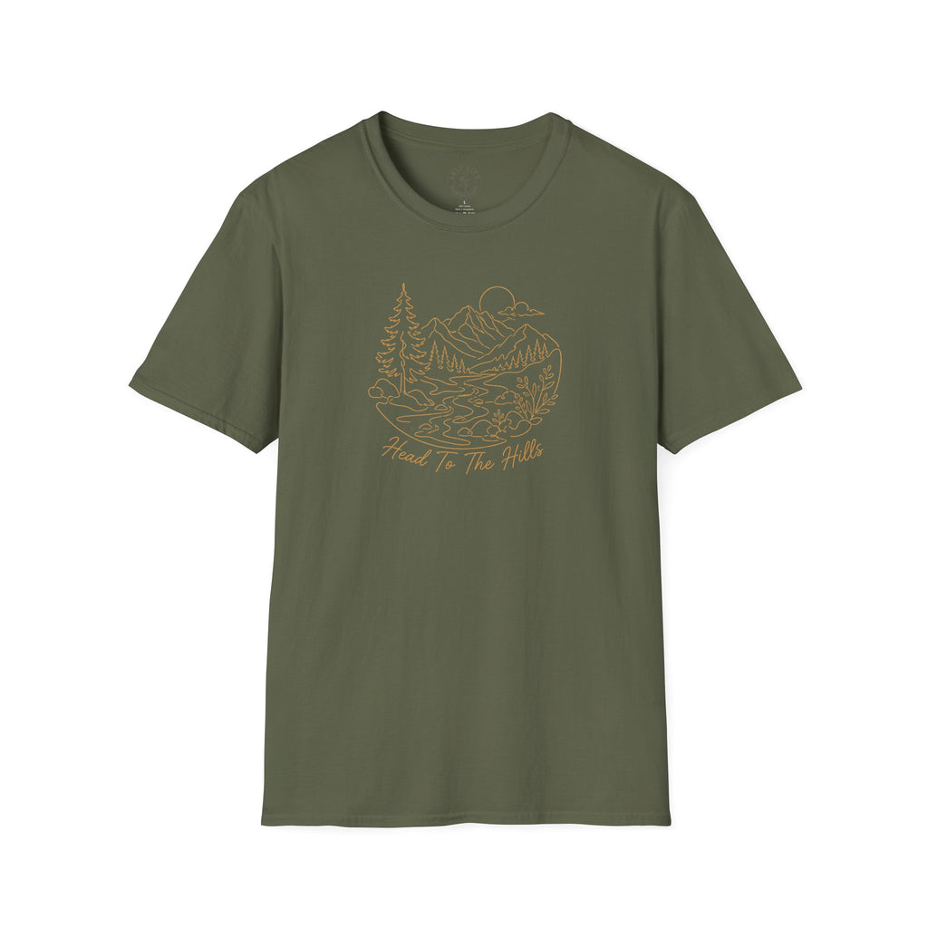 Nature Outline Tee — ‘Head for the Hills’ Mountain Graphic T-Shirt