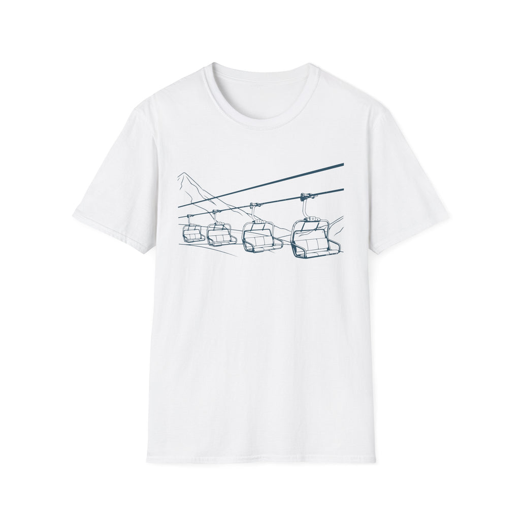 Ski Lift Chairs T-Shirt | Cable Car Line Sketch, Mountain Resort Apparel