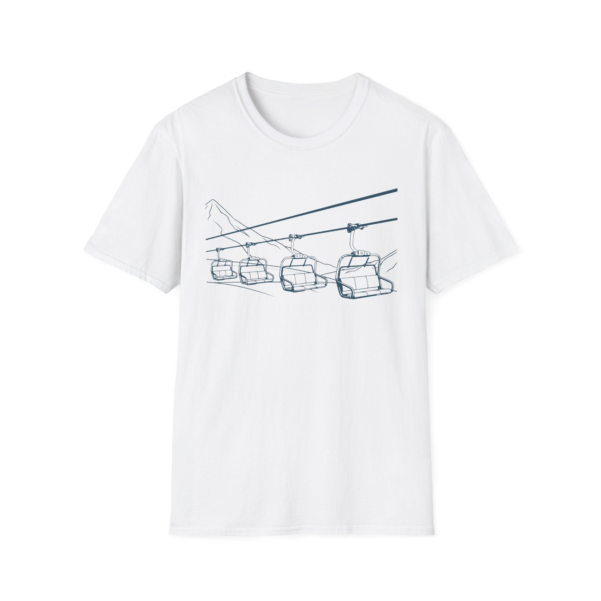Ski Lift Chairs T-Shirt | Cable Car Line Sketch, Mountain Resort Apparel
