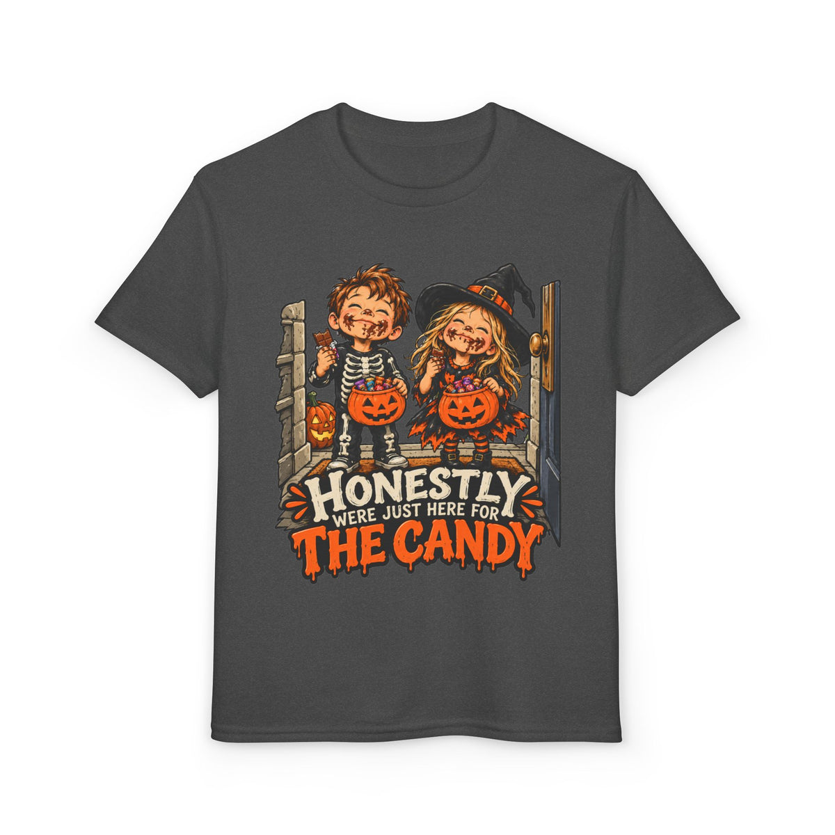 Youth "Honestly We're Just Here for the Candy" Trick-or-Treat Tee