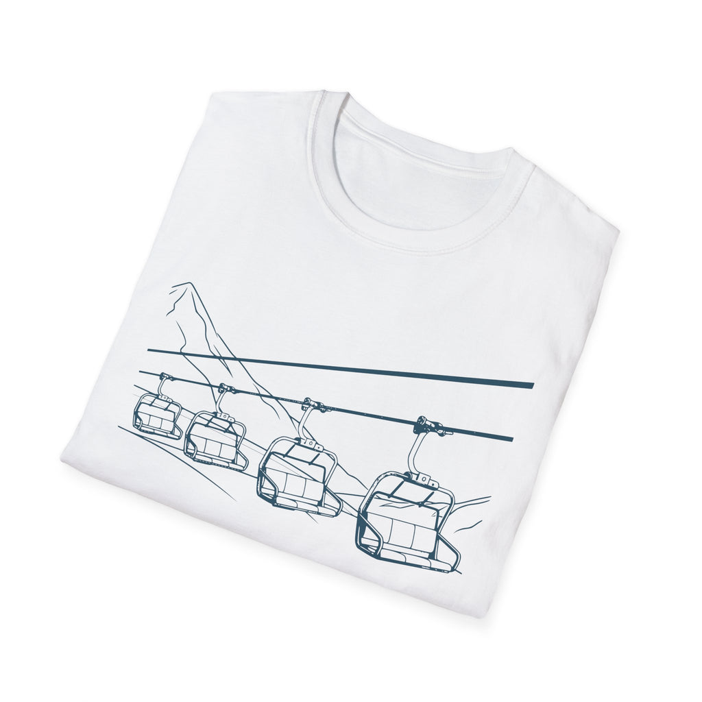 Ski Lift Chairs T-Shirt | Cable Car Line Sketch, Mountain Resort Apparel