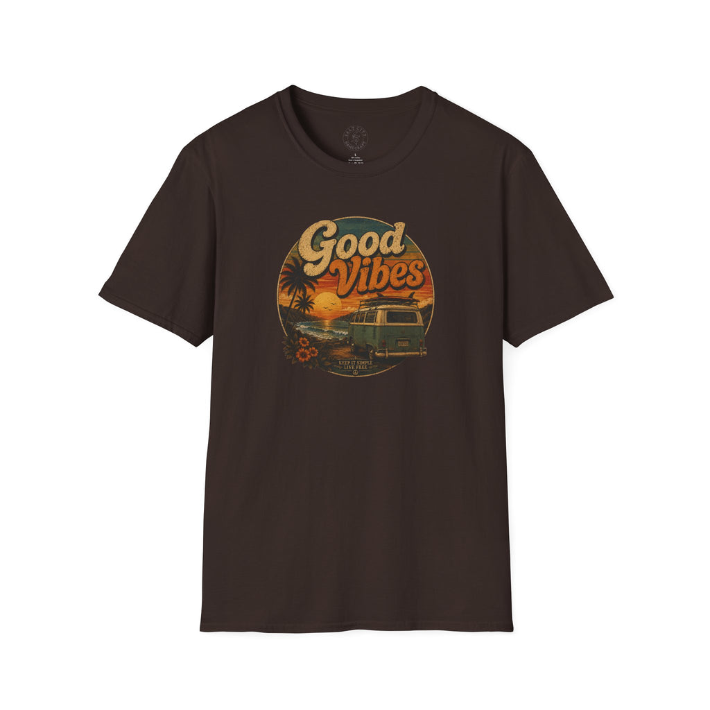Good Vibes Sunset Tee — Retro Surf Van T-Shirt
