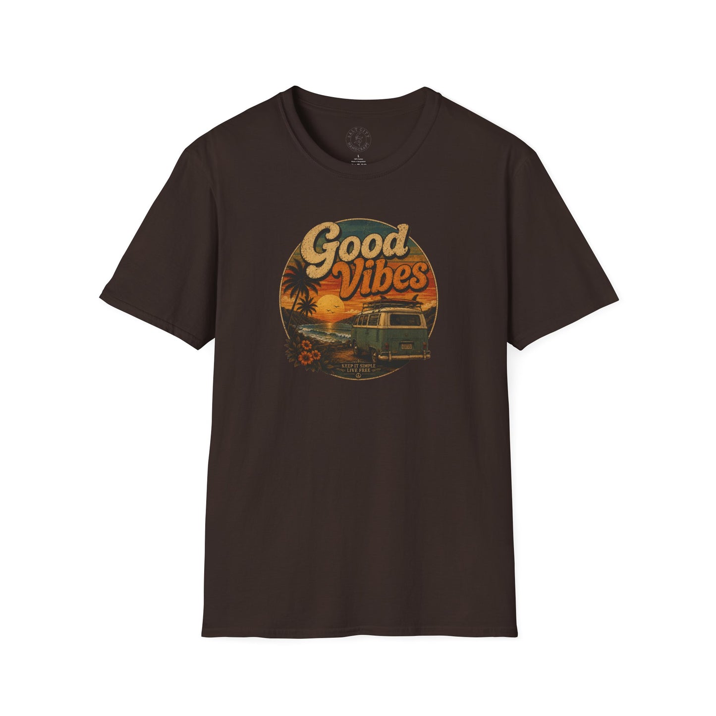 Good Vibes Sunset Tee — Retro Surf Van T-Shirt