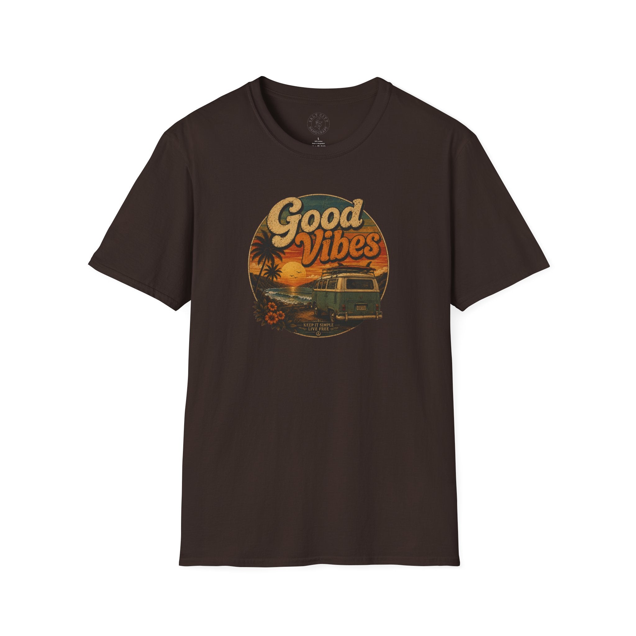 Good Vibes Sunset Tee — Retro Surf Van T-Shirt