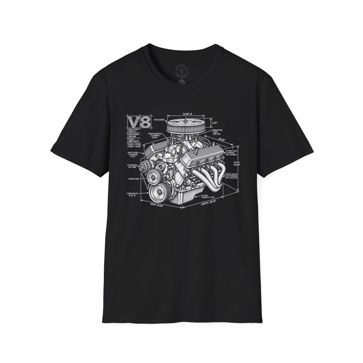 V8 Engine Blueprint T-Shirt — Vintage V8 Car Engine Diagram Tee