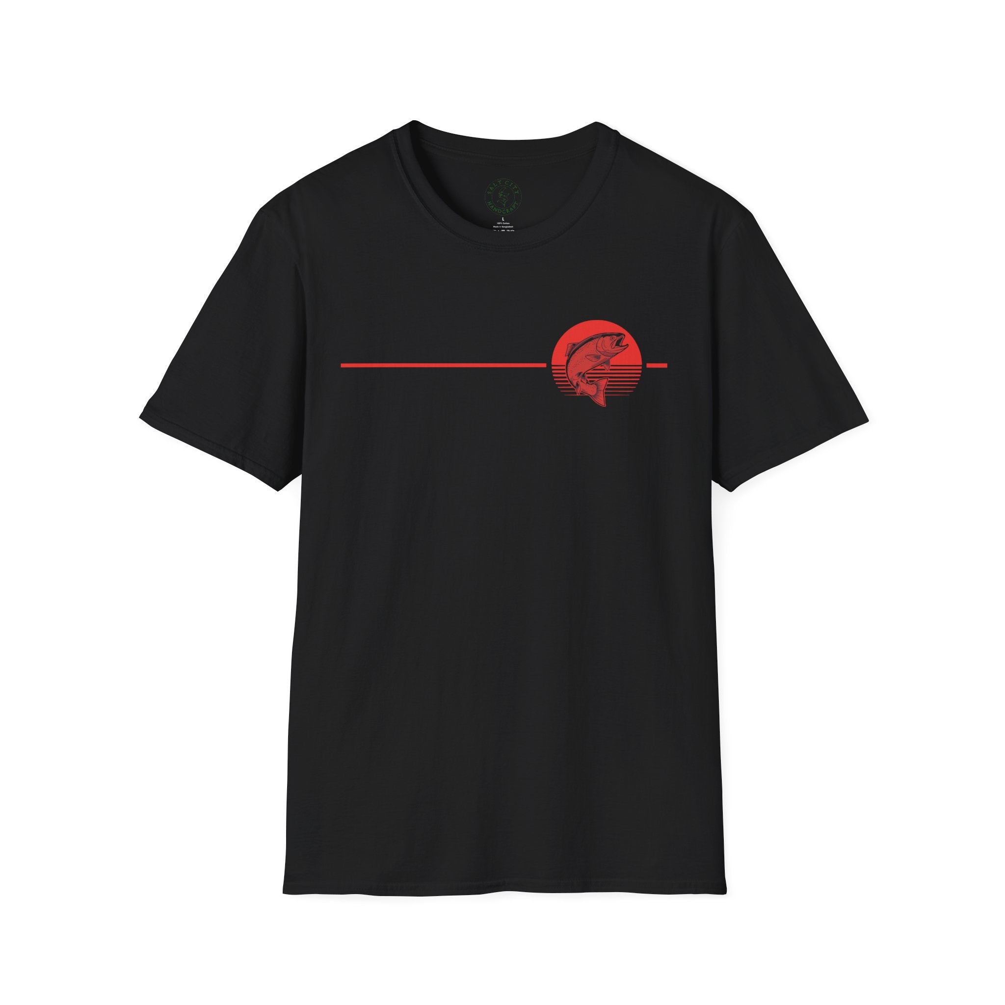 Red Trout Fishing Graphic T-Shirt | Minimal Coastal Stripe