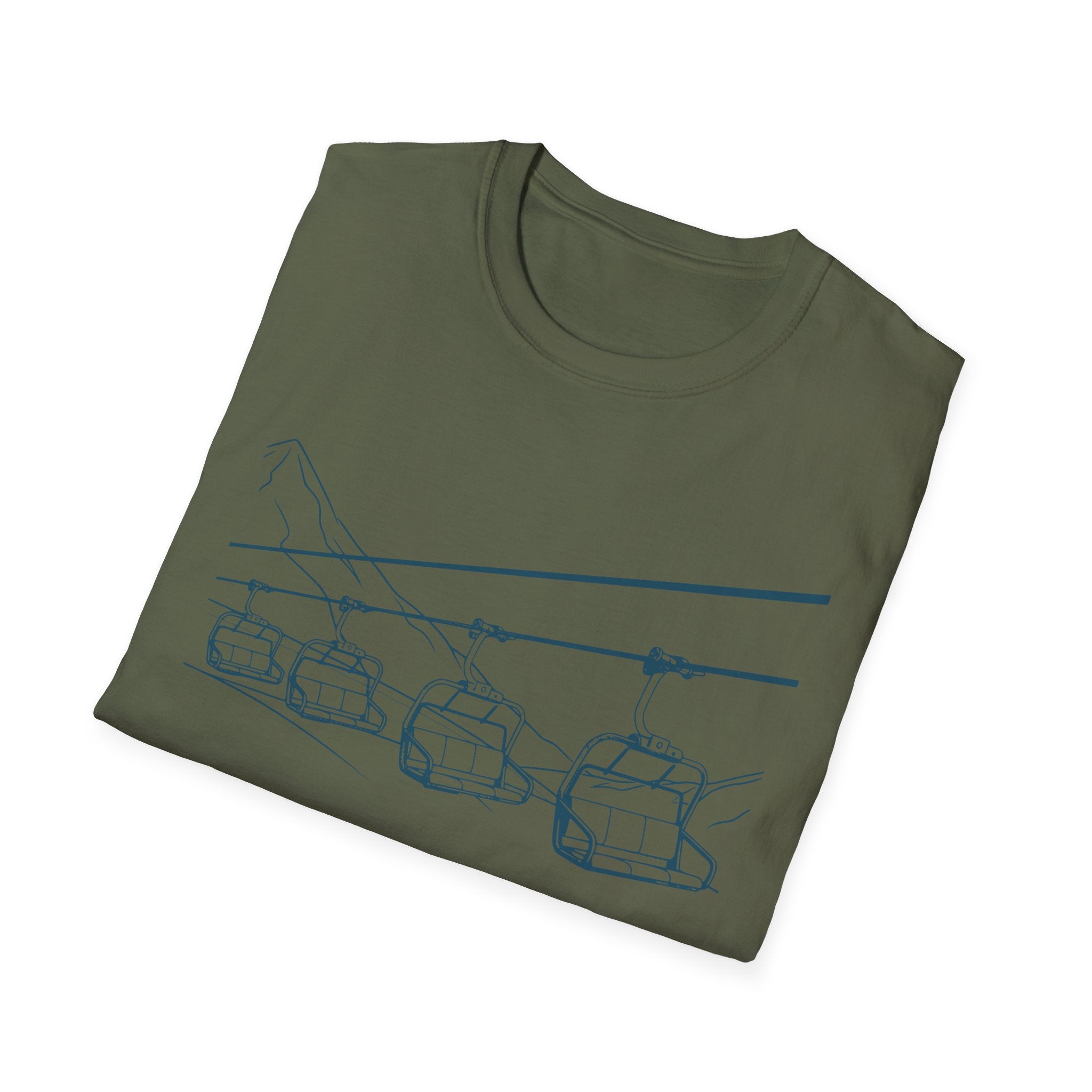 Ski Lift Chairs T-Shirt | Cable Car Line Sketch, Mountain Resort Apparel