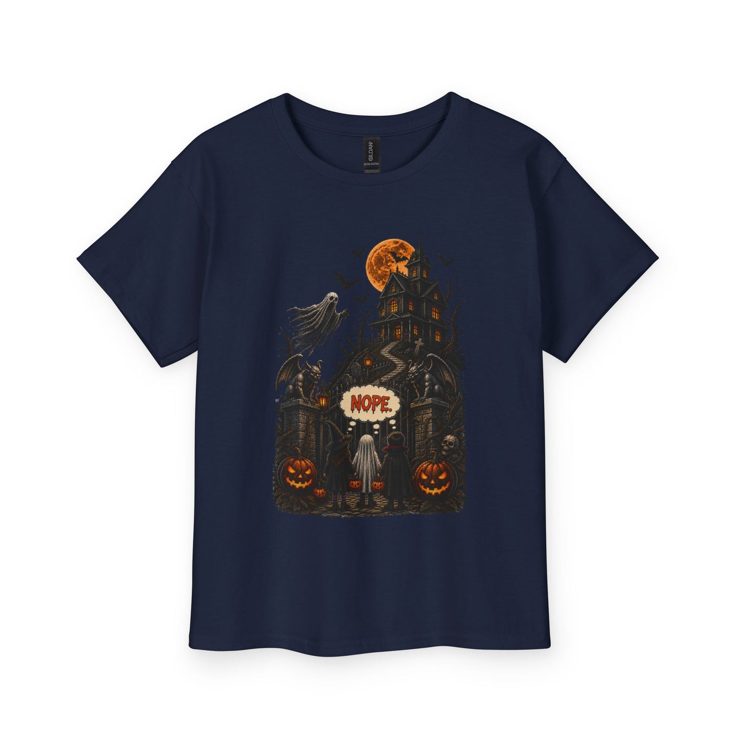 Youth Tee — Spooky Haunted House Halloween Shirt (“NOPE” Design)