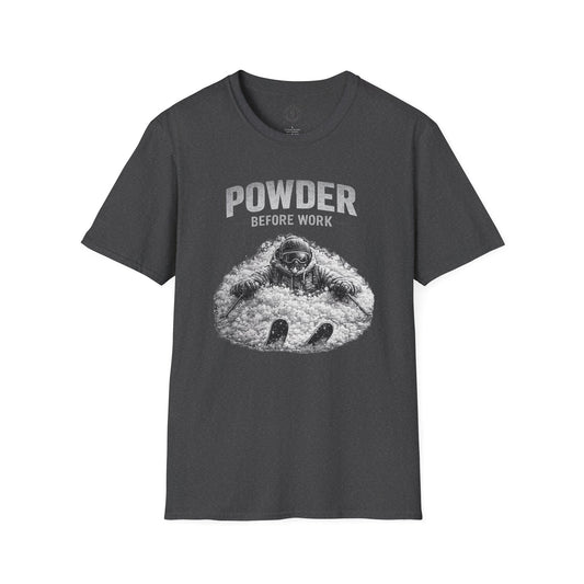 Powder Before Work T-Shirt — Ski & Snowboard Powder Lover Tee