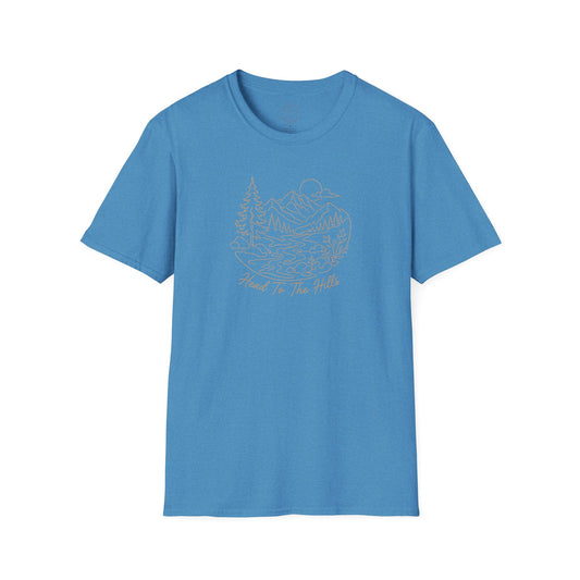 Nature Outline Tee — ‘Head for the Hills’ Mountain Graphic T-Shirt