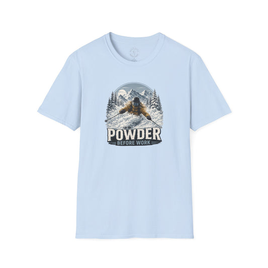Women's Powder Before Work Ski T-Shirt |  Snowboarding Skiing Mountain Graphic Tee | Unisex Tee