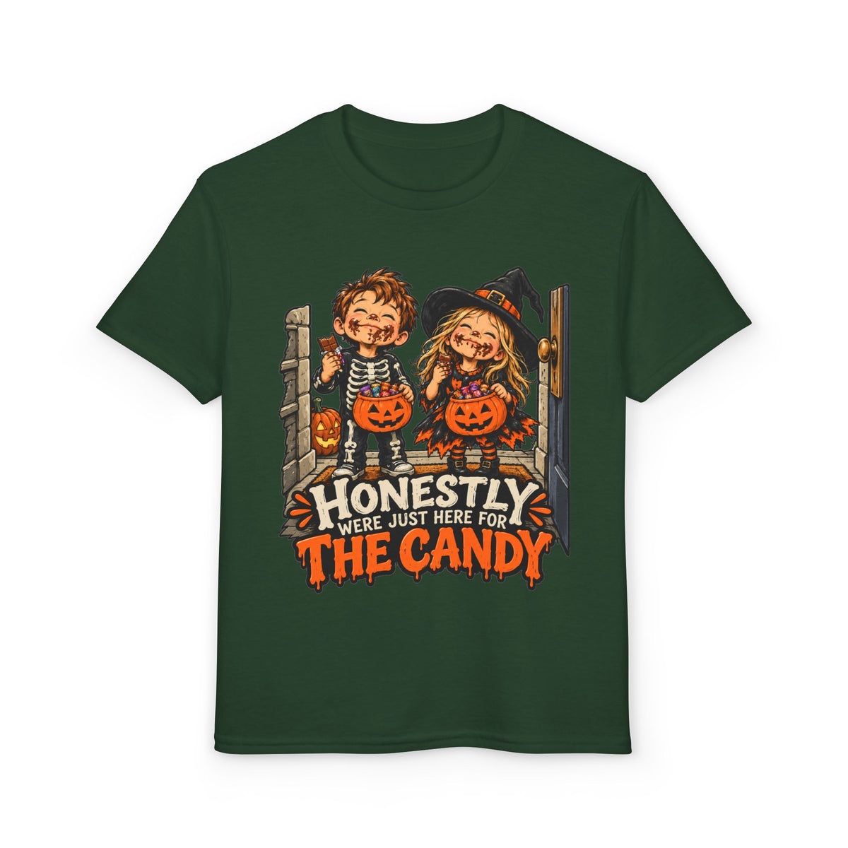 Youth "Honestly We're Just Here for the Candy" Trick-or-Treat Tee