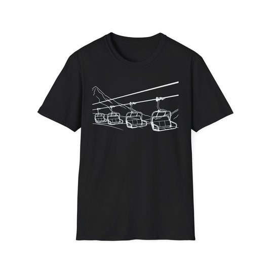 Ski Lift Chairs T-Shirt | Cable Car Line Sketch, Mountain Resort Apparel