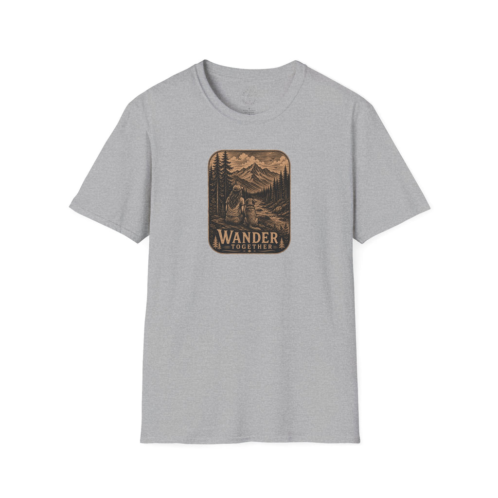 Women With Dog Mountain T-Shirt — 'Wander Together' Vintage Mountain Camping Tee