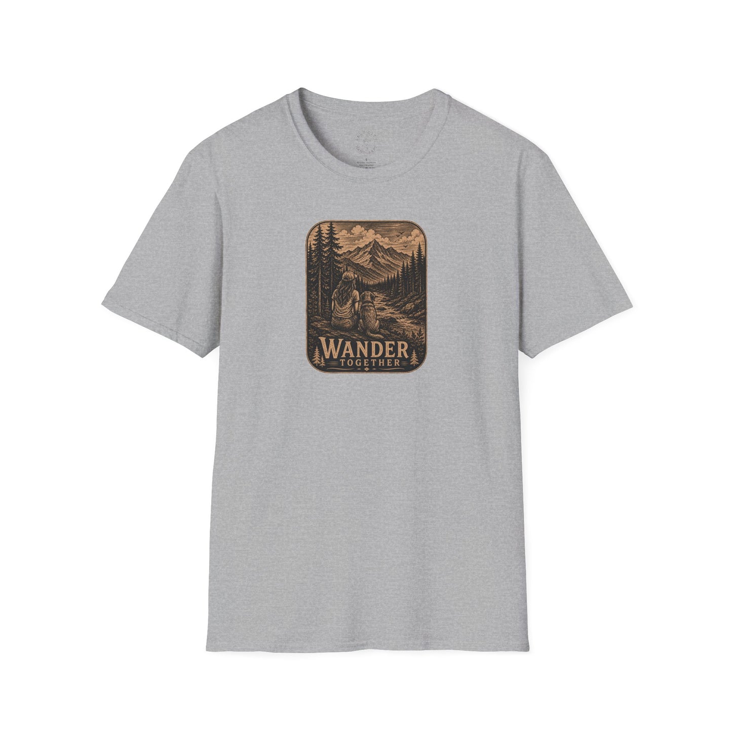 Women With Dog Mountain T-Shirt — 'Wander Together' Vintage Mountain Camping Tee