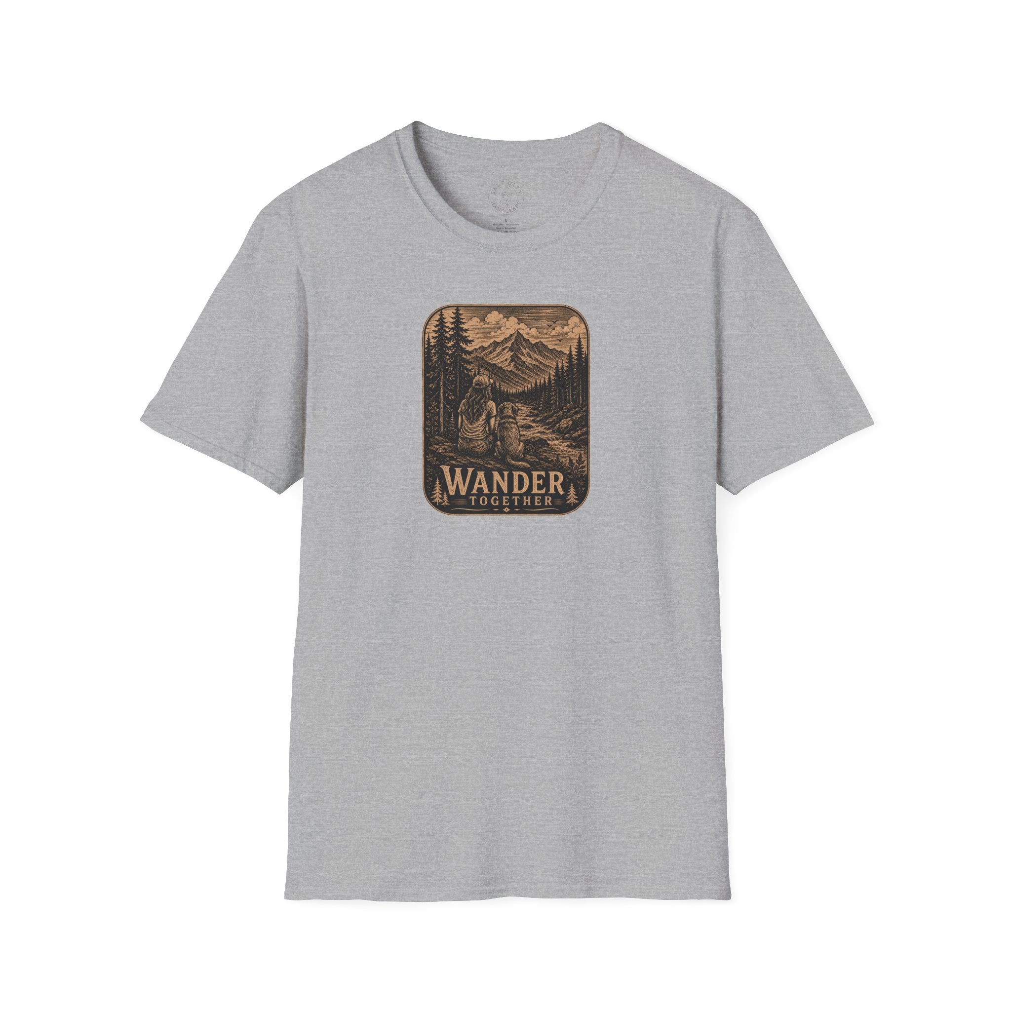 Women With Dog Mountain T-Shirt — 'Wander Together' Vintage Mountain Camping Tee