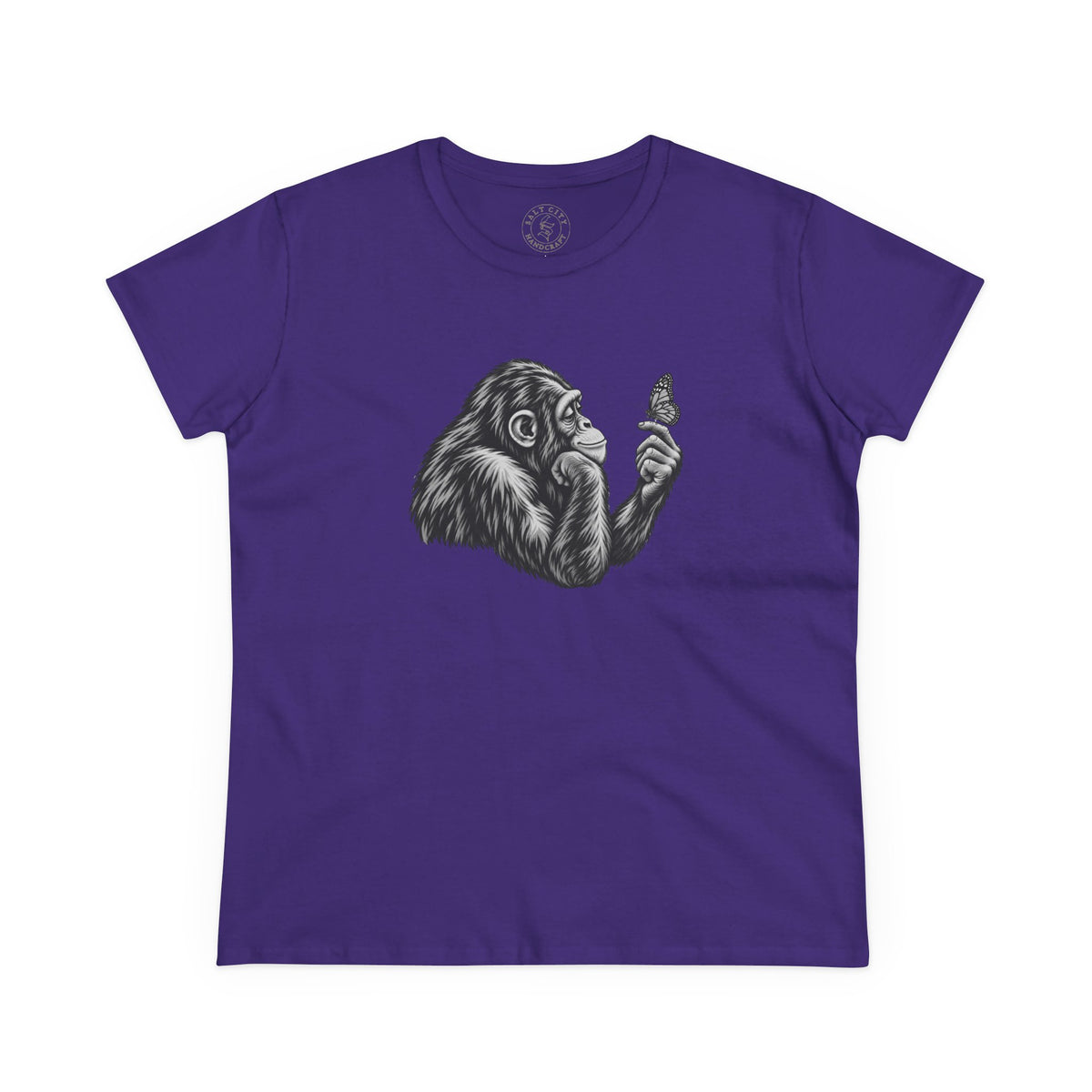 Chimpanzee & Butterfly Women's Tee — Nature-Inspired Graphic Shirt