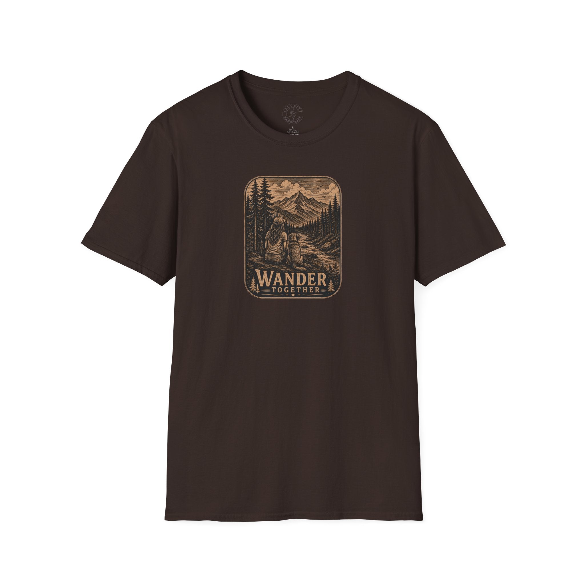 Women With Dog Mountain T-Shirt — 'Wander Together' Vintage Mountain Camping Tee
