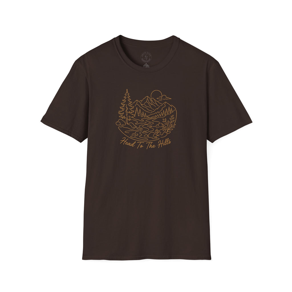 Nature Outline Tee — ‘Head for the Hills’ Mountain Graphic T-Shirt
