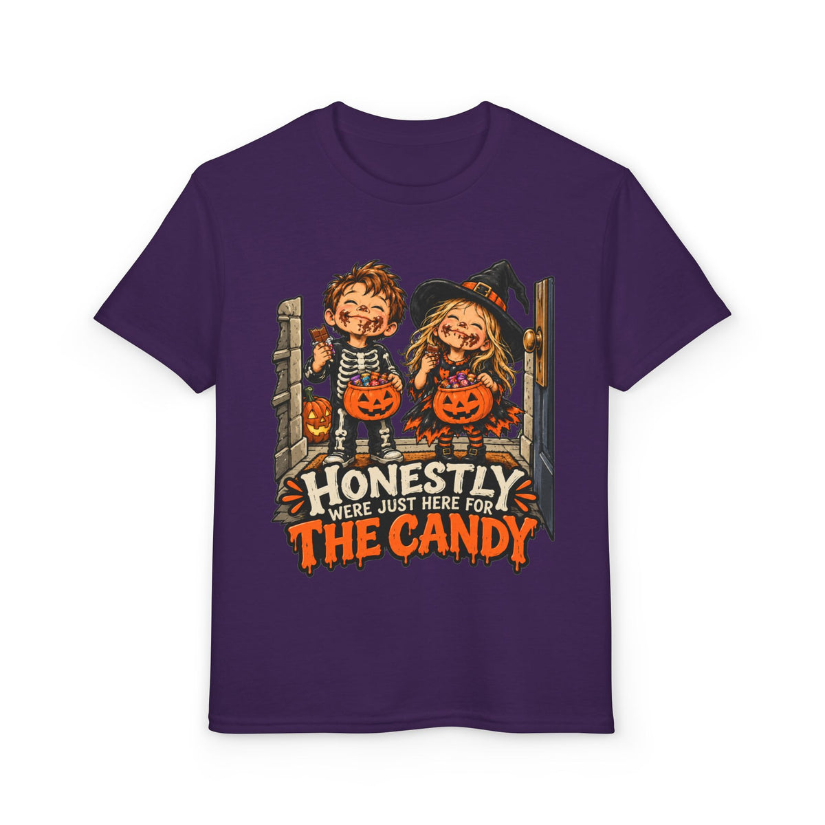Youth "Honestly We're Just Here for the Candy" Trick-or-Treat Tee