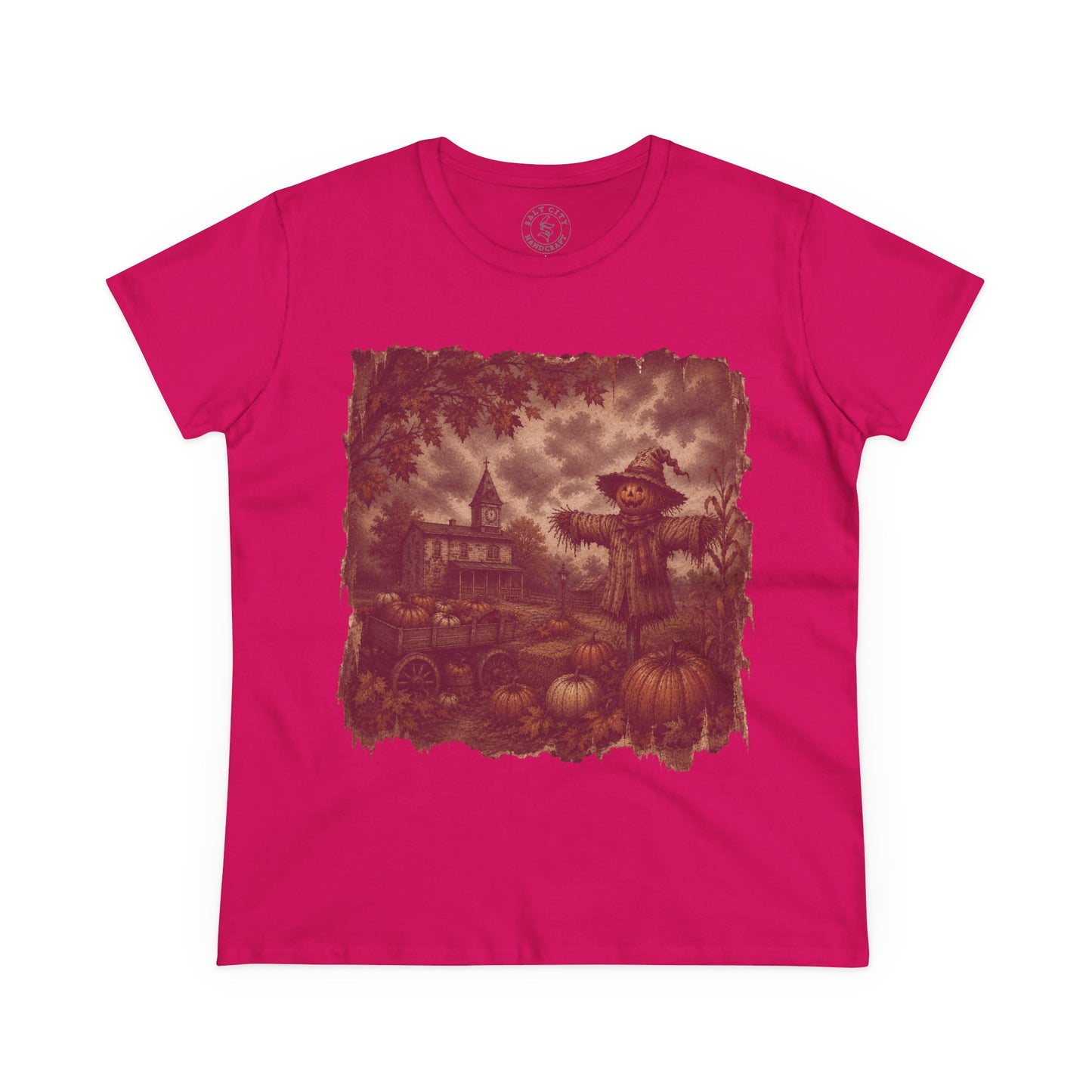 Women's Halloween Pumpkin Patch Tee - Haunted Patch Autumn Graphic Shirt - Faded Design