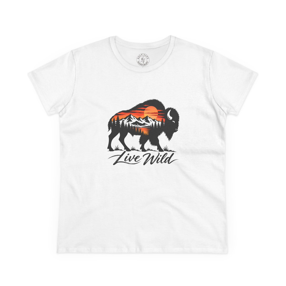 Live Wild Buffalo Tee — Women's Nature Graphic T-Shirt