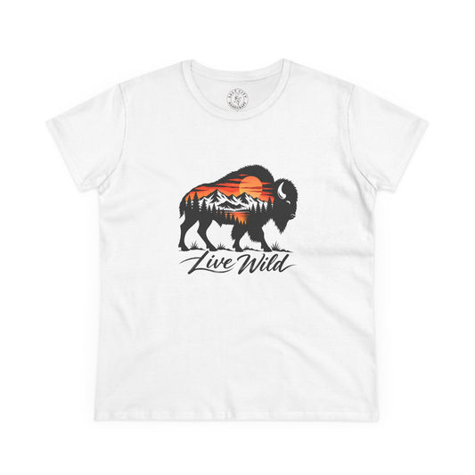 Live Wild Buffalo Tee — Women's Nature Graphic T-Shirt